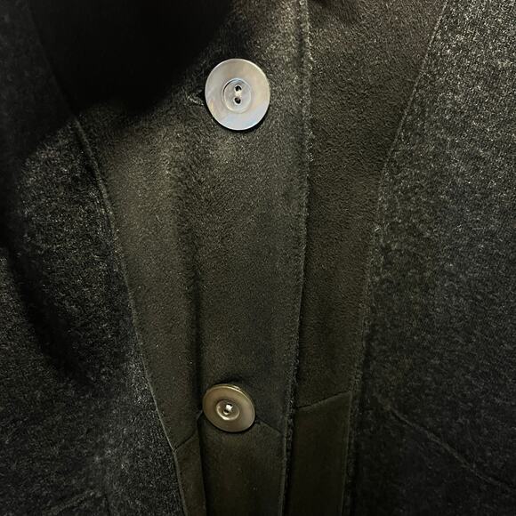 Eileen Fisher Coat Wool Lamb Leather Trim Black Button Front Office Pockets Xl - Picture 3 of 9